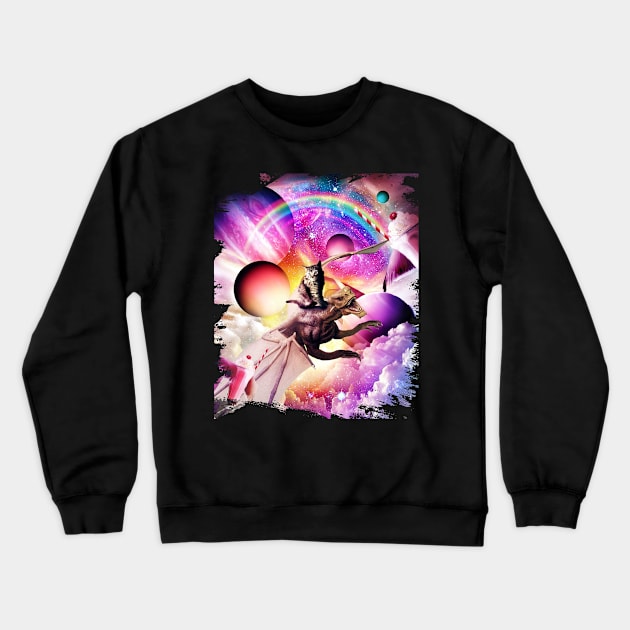 Space Cat Riding Dragon - Milkshake Rainbow Crewneck Sweatshirt by Random Galaxy